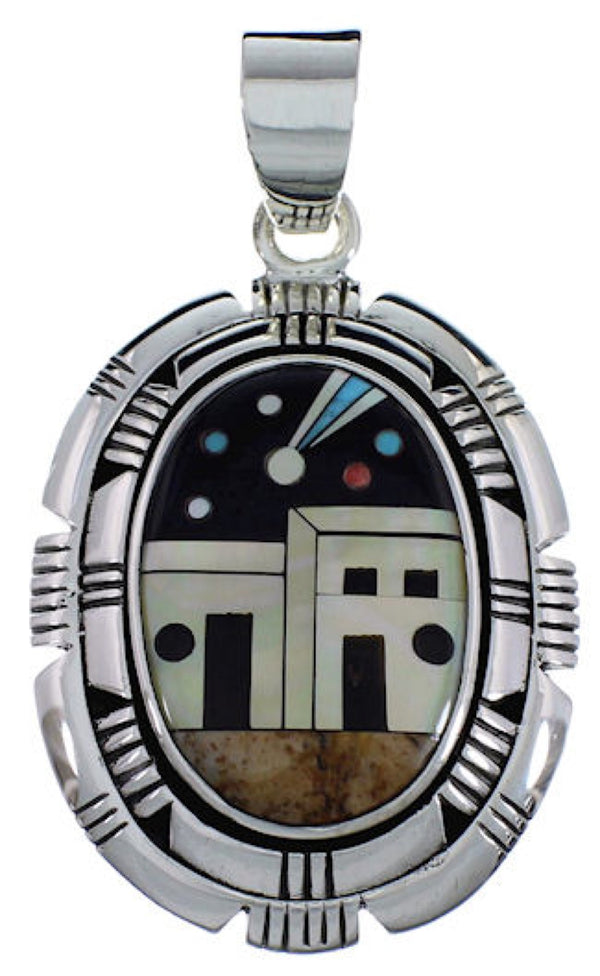 Silver Native American Design Multistone Turquoise Pendant RS41042